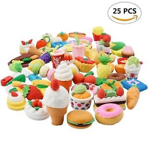image of 25PCS Pencil Erasers Assorted Food Cake Dessert Puzzle Toys Earsers For Style As