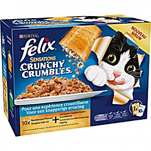 image of Sensations - Crunchy Slection Crumbles Aux Poissons En Gele 10X100GR + 1X40GR Crunchy - Felix