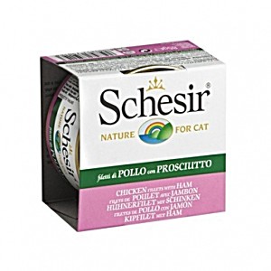 Корм для кошек schesir консервы филе цыпленка+ветчина 85г (упак 14x4=56шт) 0019 18% (8005852750143)