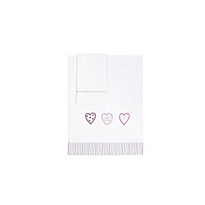 image of Juliette 100 Percent Printed Soft Cotton Set of Sheets For Cot (70 X 140 CM, White / Rose / Lilac) By Petit Praia