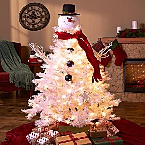 image of Snowman Christmas Tree Topper Frosty Top Hat Ornament Holiday Trim Decoration