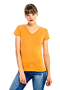 image of Naf Inc Juniors Deep V-neck T-shirt Lightweight Burned Cotton Orange Small