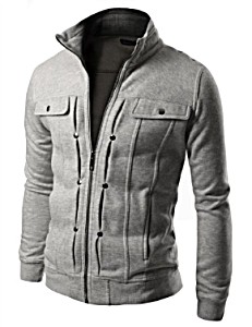 image of Doublju Mens Casual Highneck Cotton Zipper Up Jacket Gray 2XL (606)